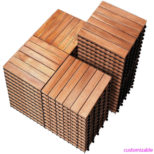 54 PCS Solid Acacia Wood Interlocking Patio Deck Tiles - 12" x 12" Indoor Outdoor Waterproof Flooring Tiles for Balcony,Backyard