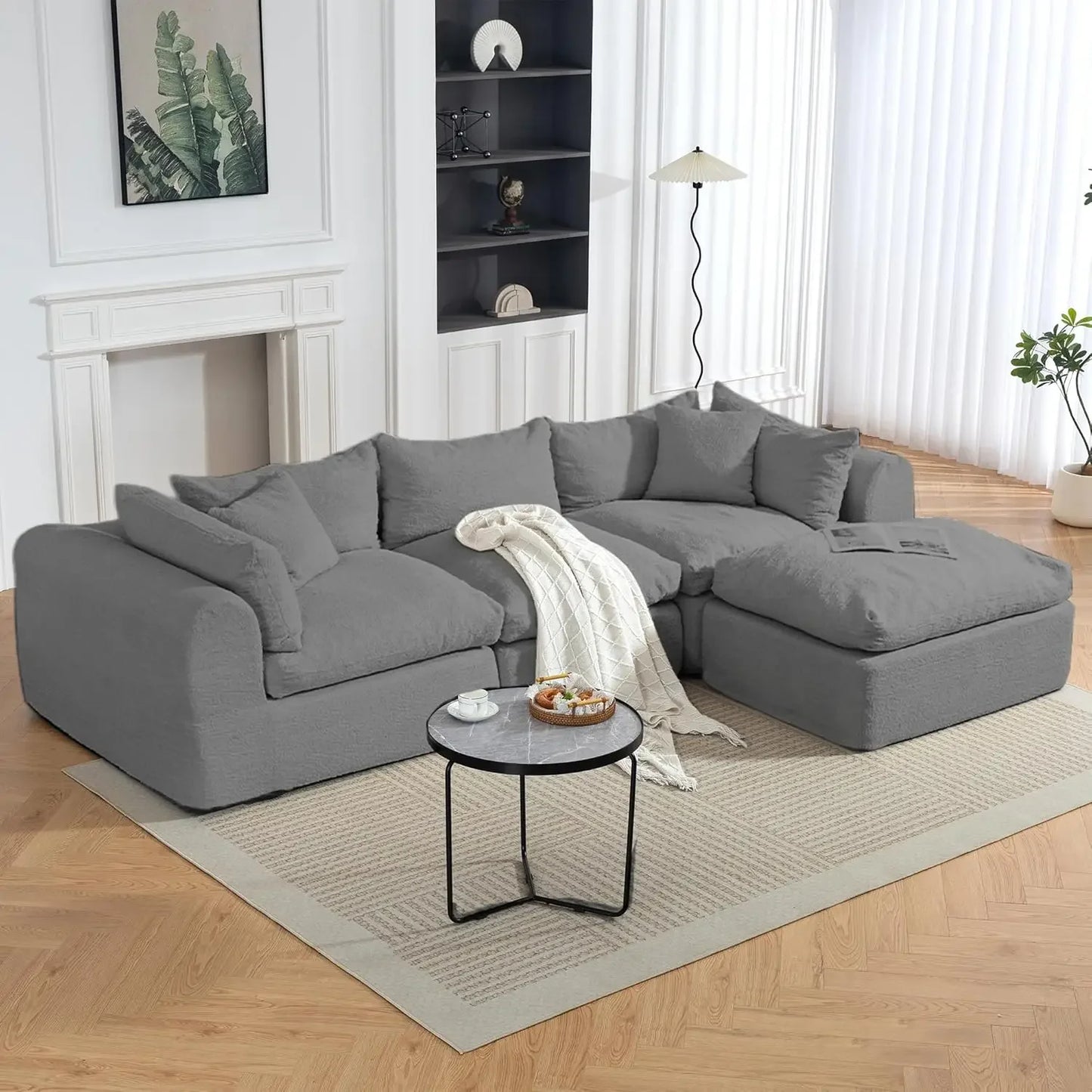 GUANGBAI Cloud Boneless Sofa Couch Deep Seat Modular Sectional Ottoman