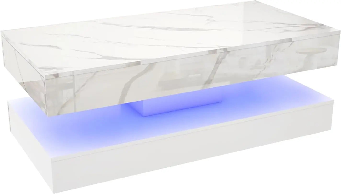QiaoShiRen Modern LED Coffee Table With Dual Drawer Storage