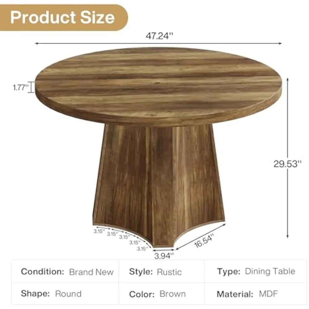 Farmhouse Round Dining Table With Pedestal Base For Dining