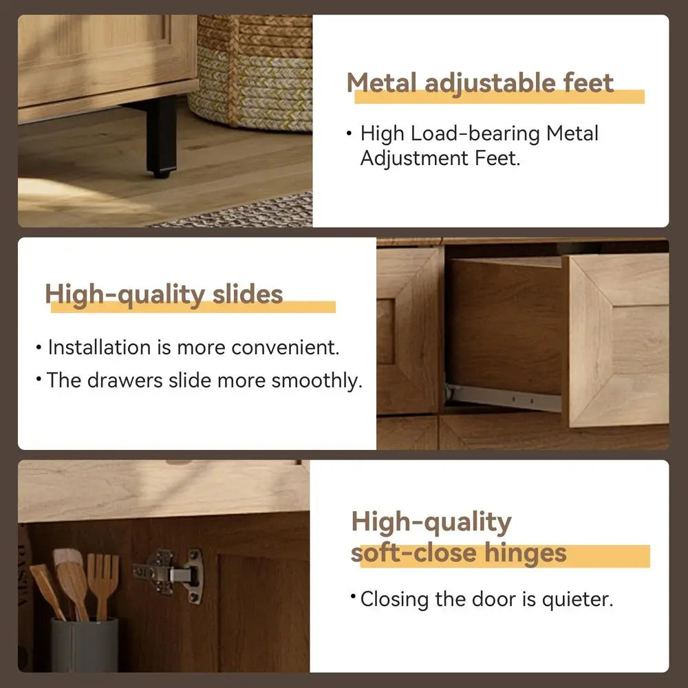Modern 3-In-1 Buffet Cabinet With Doors And Drawers Coffee Bar