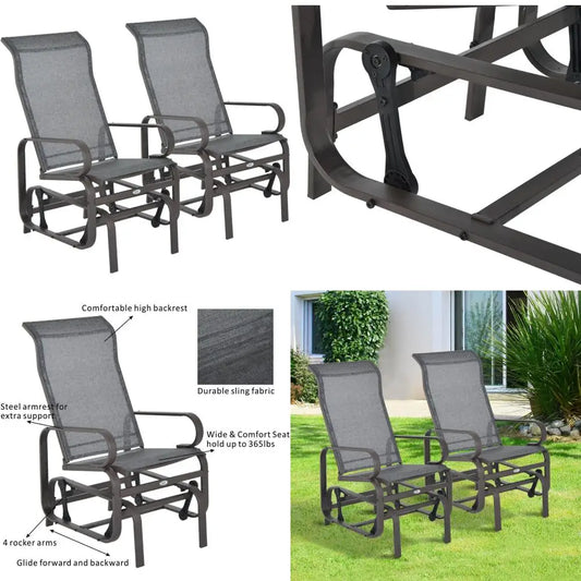 Outdoor Patio Glider Chairs Set of 2 With Mesh Back Alloy