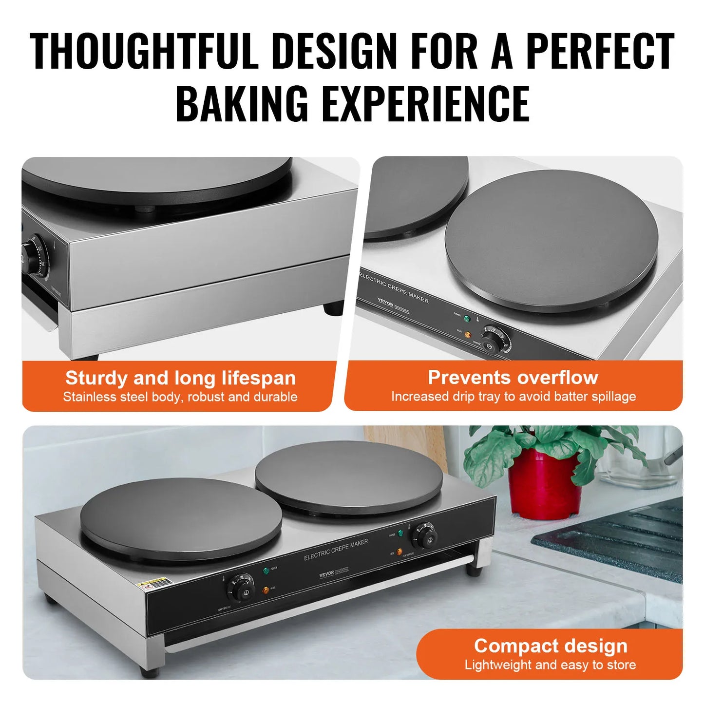 SucceBuy Double Head Electric Crepe Maker Commercial Griddle 3400W