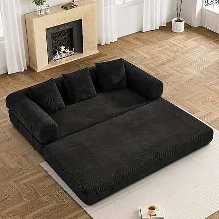 Convertible Sleeper Sofa Bed with Pillow, 4-in-1 Corduroy Folding Mattress Couch with Fixed-Shape Frame, Fold Out Floor Sofa Cam