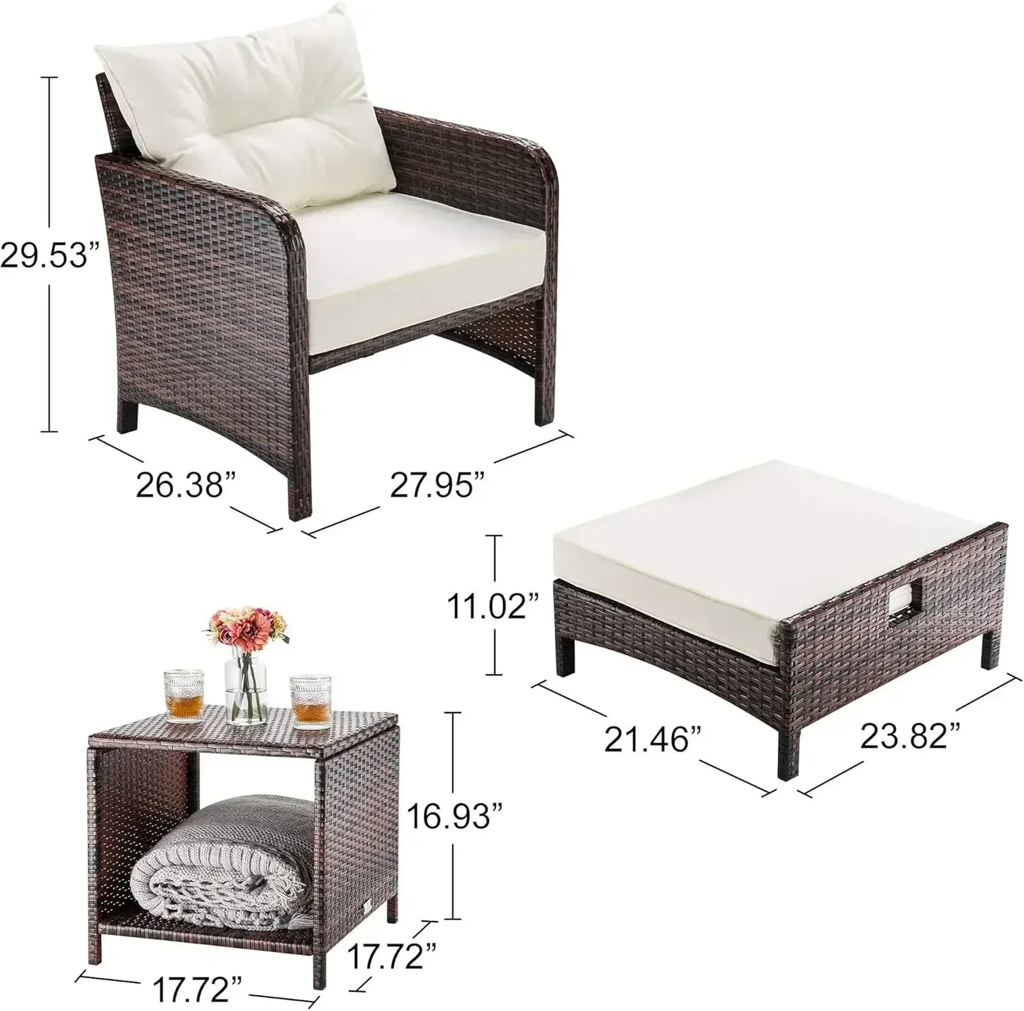 Outdoor Wicker Patio Furniture Set With Ottomans And Coffee Table