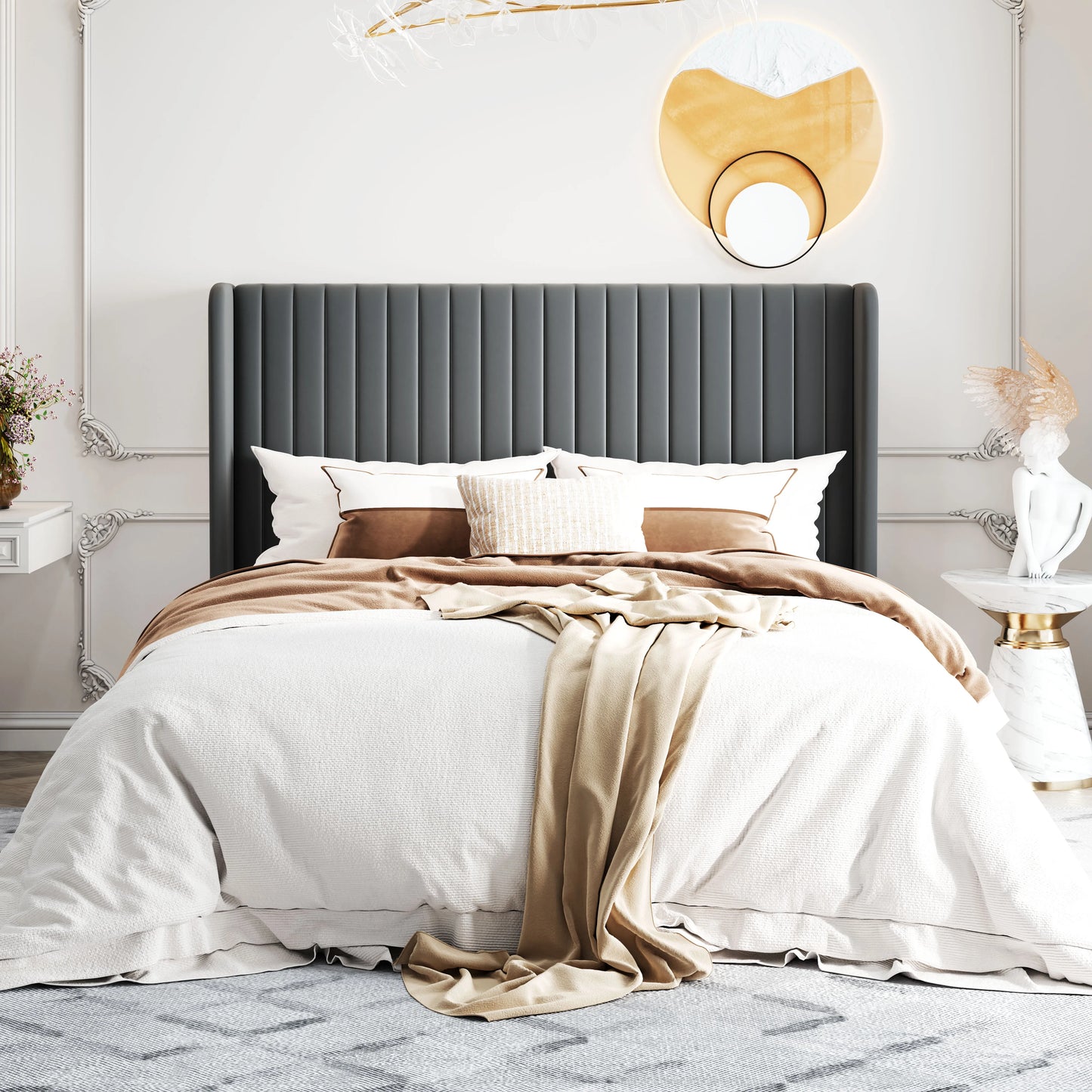 HOOMIC Velvet Upholstered Bed Frame With Wingback Headboard