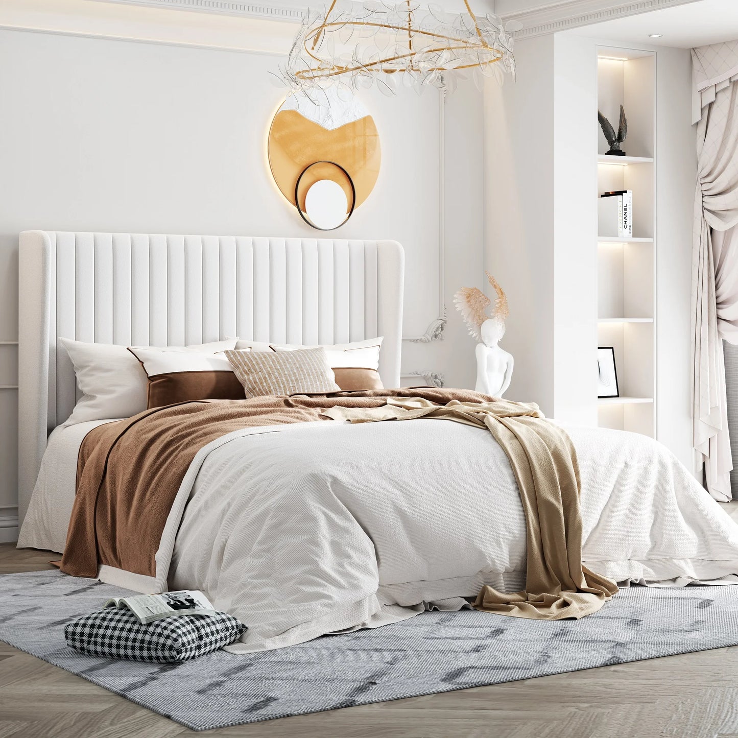 HOOMIC Velvet Upholstered Bed Frame With Wingback Headboard