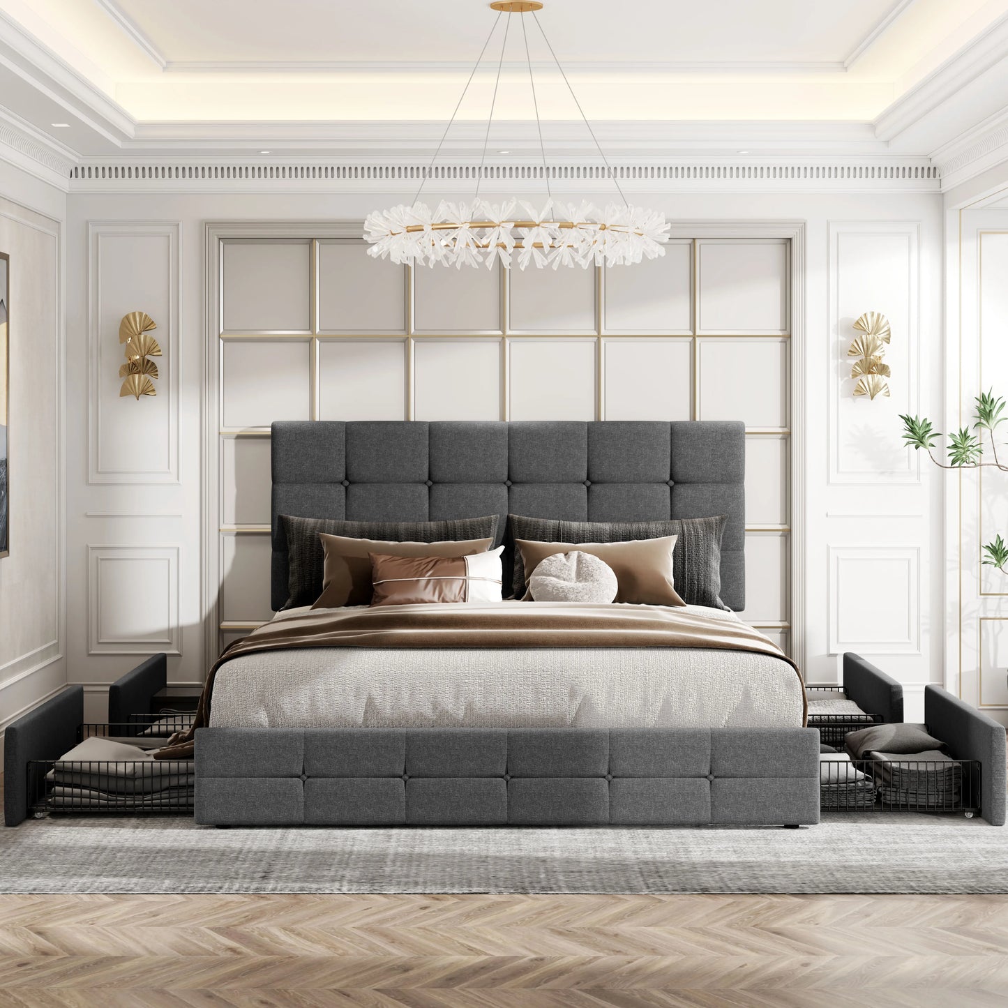 HOOMICH Platform Storage Bed Frame 4 Drawers Adjustable Headboard