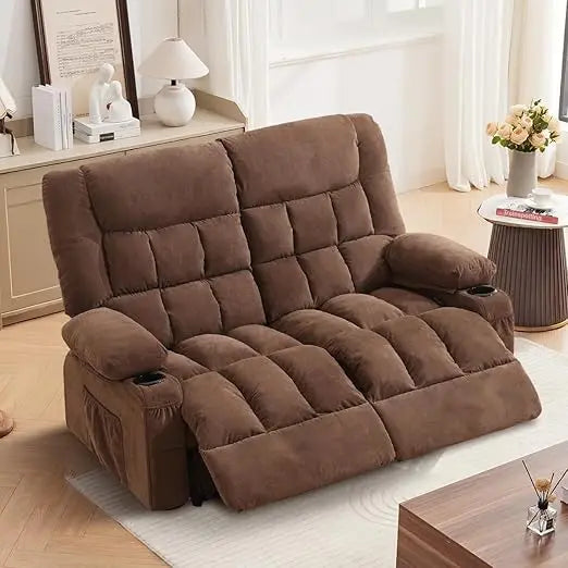 Recliner Loveseat With Cup Holders And Side Pocket