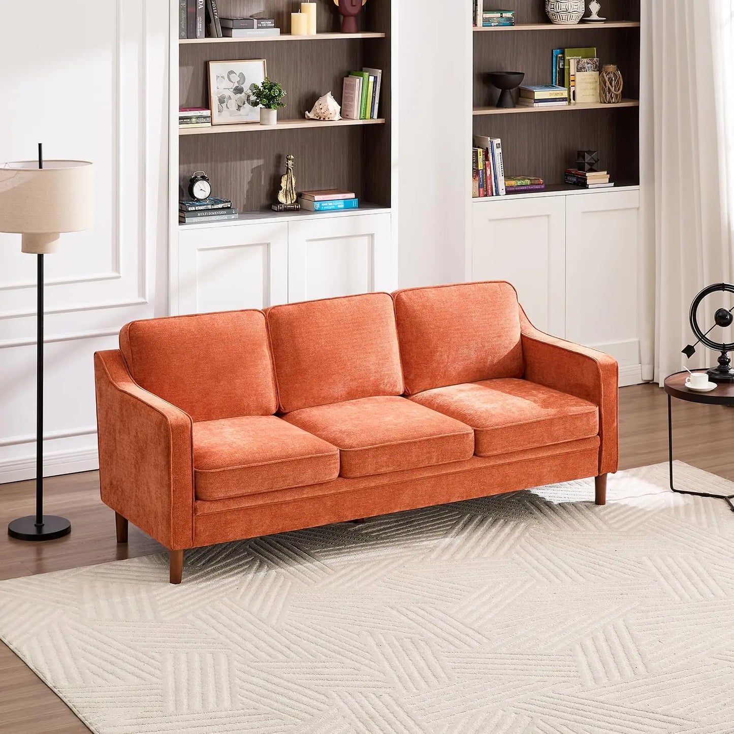 Chenille Sofa With Solid Wood Legs Modern Mid Century