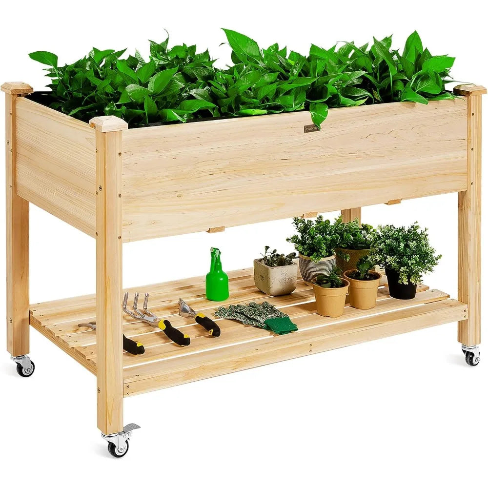 Raised Garden Bed on Wheels Planter Box with Drain Holes