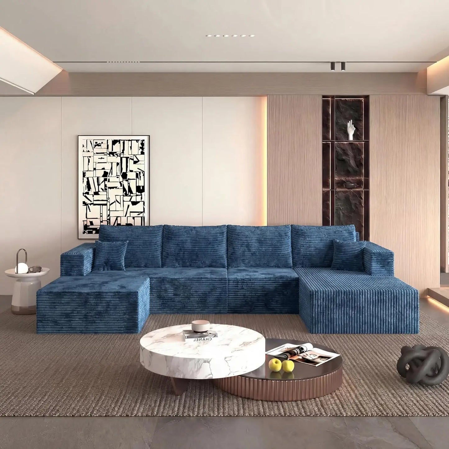 XIAOLANG Modern U Shaped Corduroy Sectional Sofa With Plush Comfort
