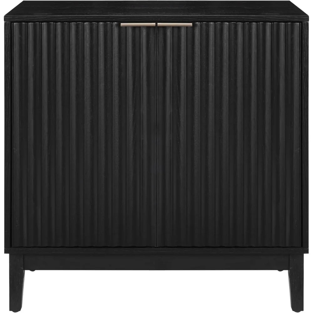 Contemporary Fluted Accent Cabinet with Doors and Adjustable Shelves, Wooden Coffee Bar Table for Living, Dining, and Kitchen Sp