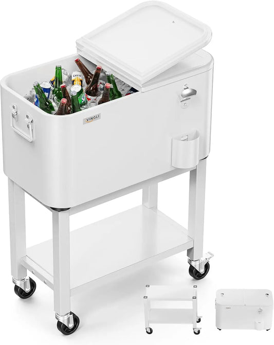 XMSJ Patio Cooler Rolling Ice Chest on Wheels with Shelf