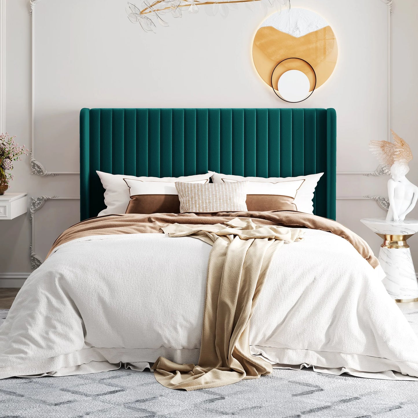 HOOMIC Velvet Upholstered Bed Frame With Wingback Headboard
