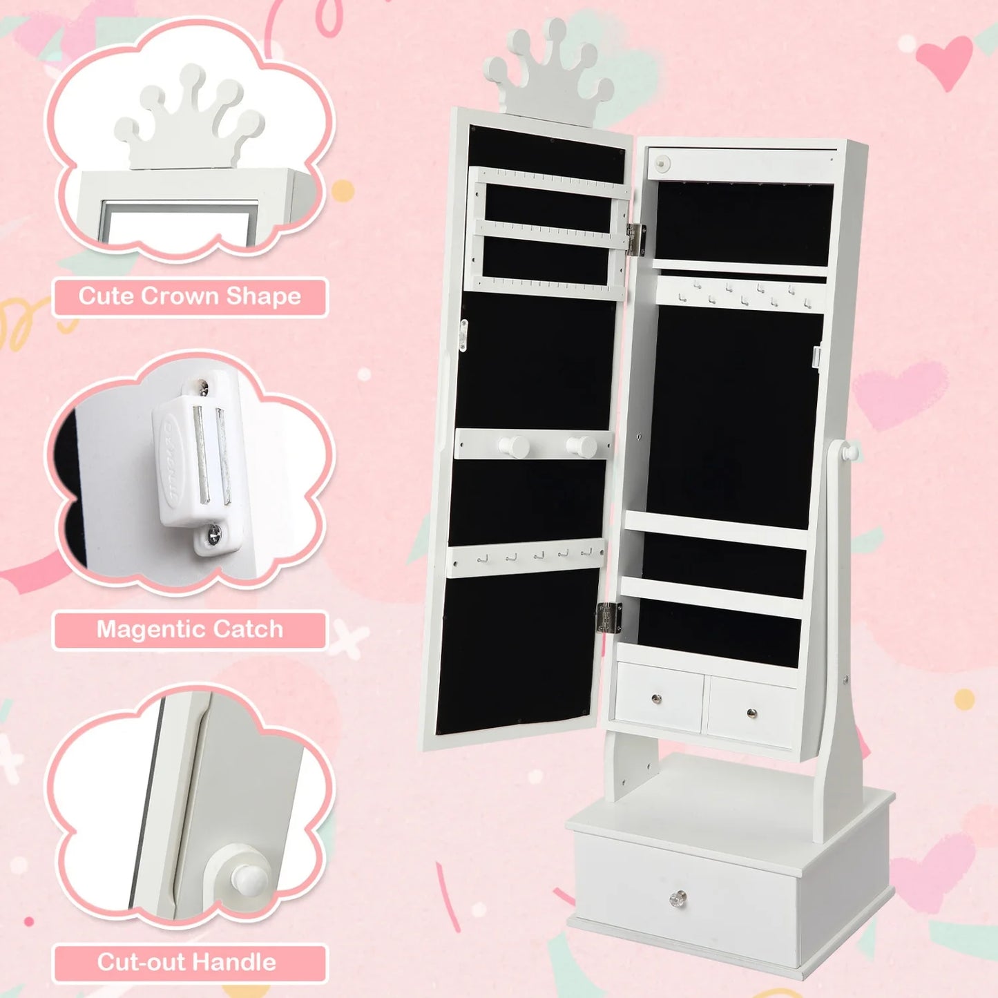 HiMISS Jewelry Cabinet With Full Length Mirror LED Light