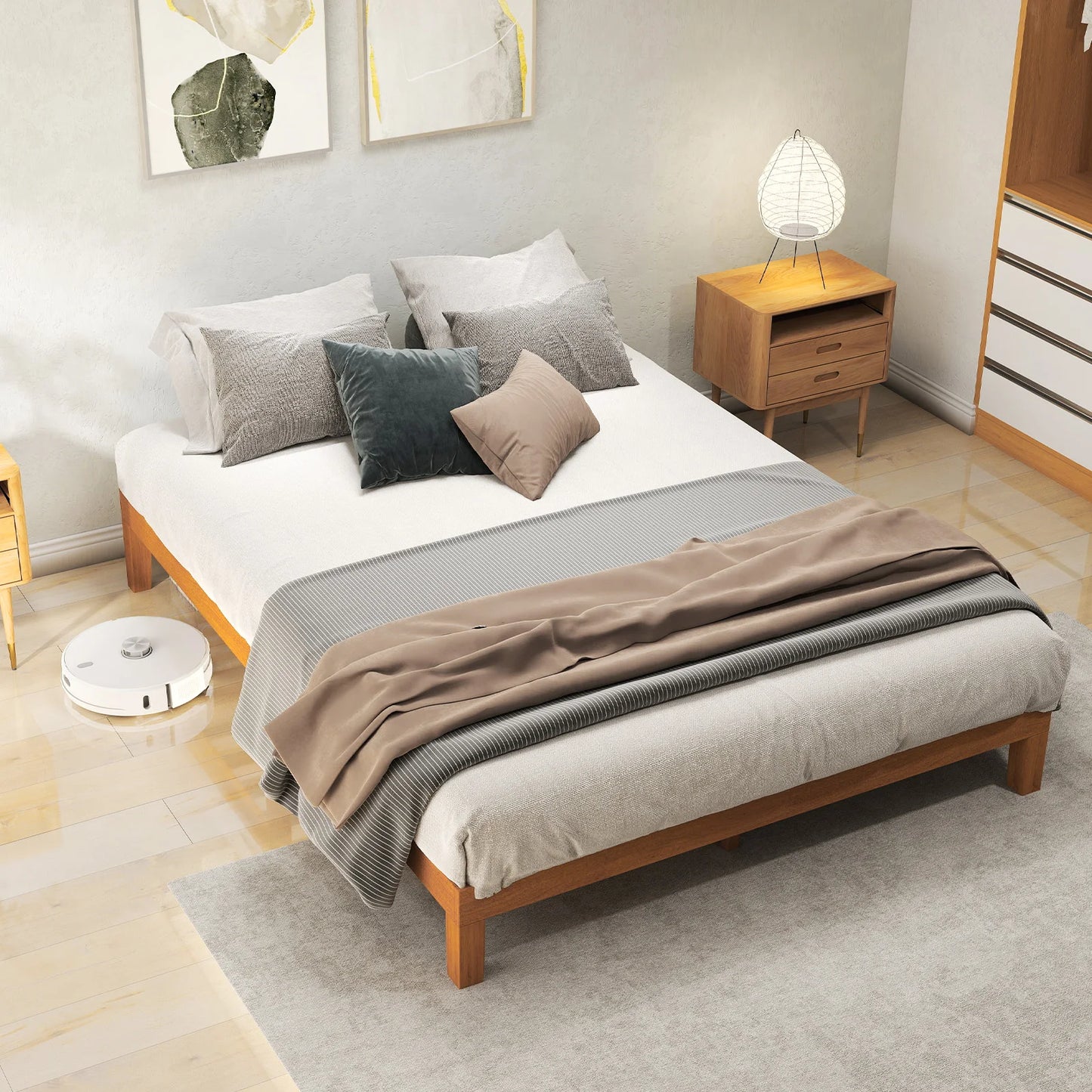 JHK Queen Solid Wood Bed Frame With Sturdy Slat Support No Box Spring Needed Easy Assembly Eco Friendly For Living Room