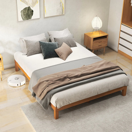 JHK Queen Solid Wood Bed Frame With Sturdy Slat Support No Box Spring Needed Easy Assembly Eco Friendly For Living Room