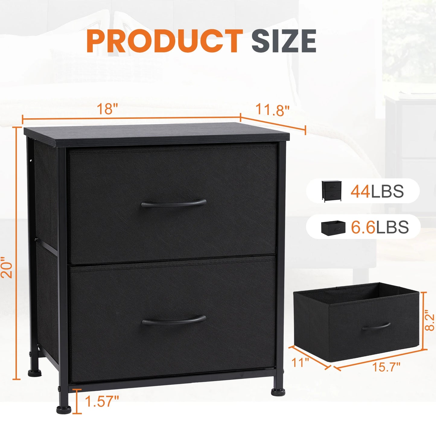 JHK Nightstand Bedside Table With Fabric Drawers For Bedroom