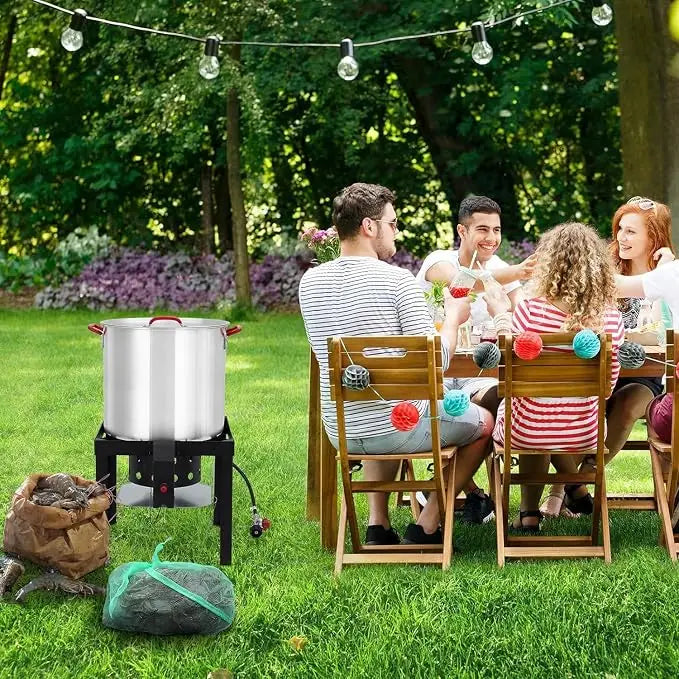 HiMISS Aluminum Seafood Boil Pot Kit With Burner And Strainer