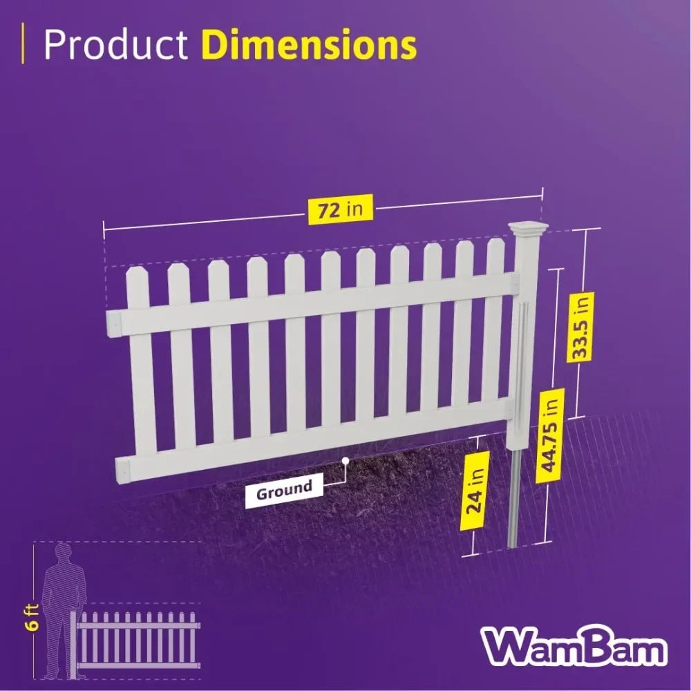 HOME.3ft H x 6ft W (1 Panel + 1 Post) No Dig Zippity Newport Fence Kit, White Vinyl Picket Fence