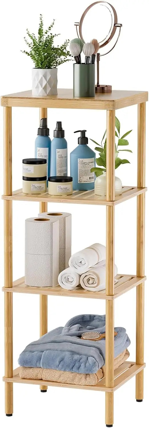 Bamboo 4 Tier Storage Shelf Multifunctional Space Saver For Home