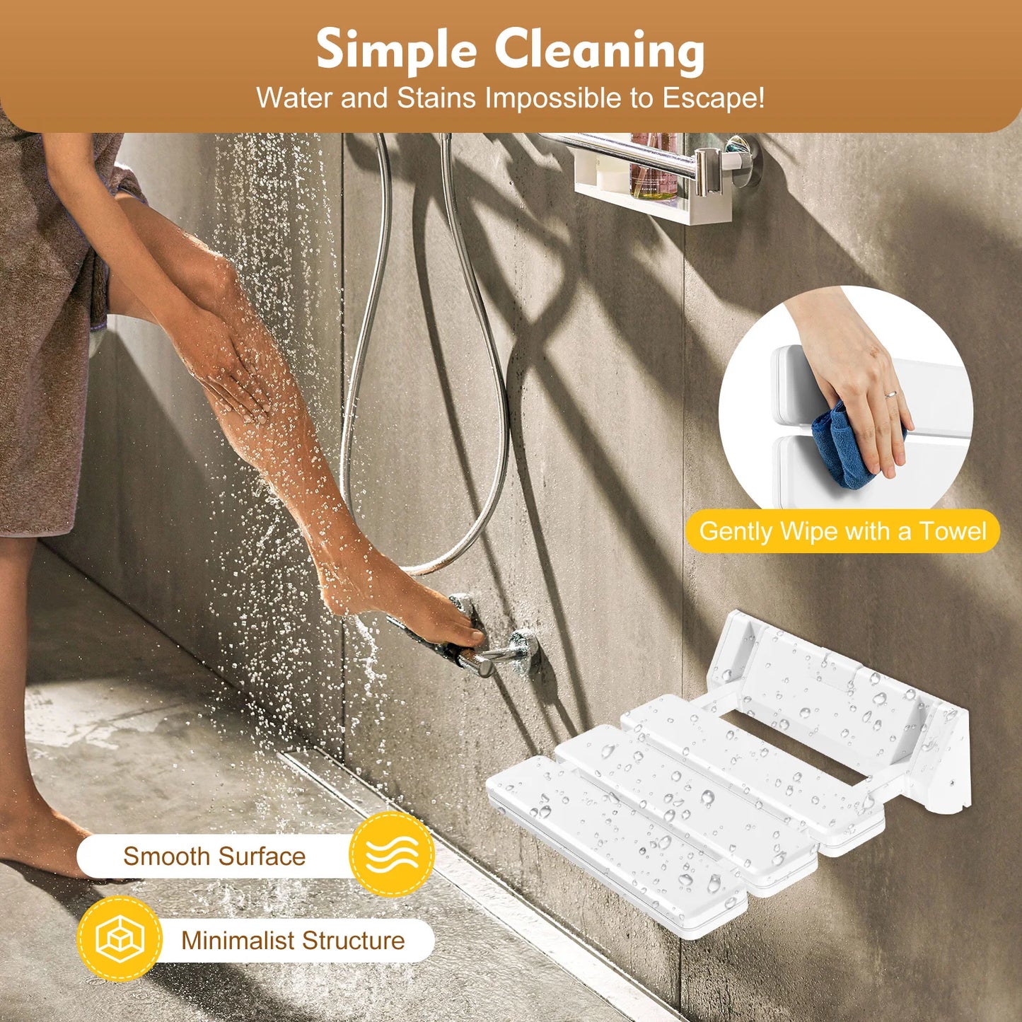 Folded Metal Folding Shower Seat Wall Mounted Waterproof Bench