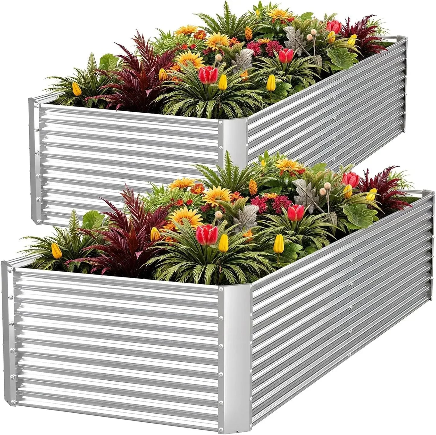 NEW 2pcs Tall 8x4ft Galvanized Raised Garden Bed Outdoor,Above Ground Garden Bed for Vegetable,Metal Raised Beds for Flower