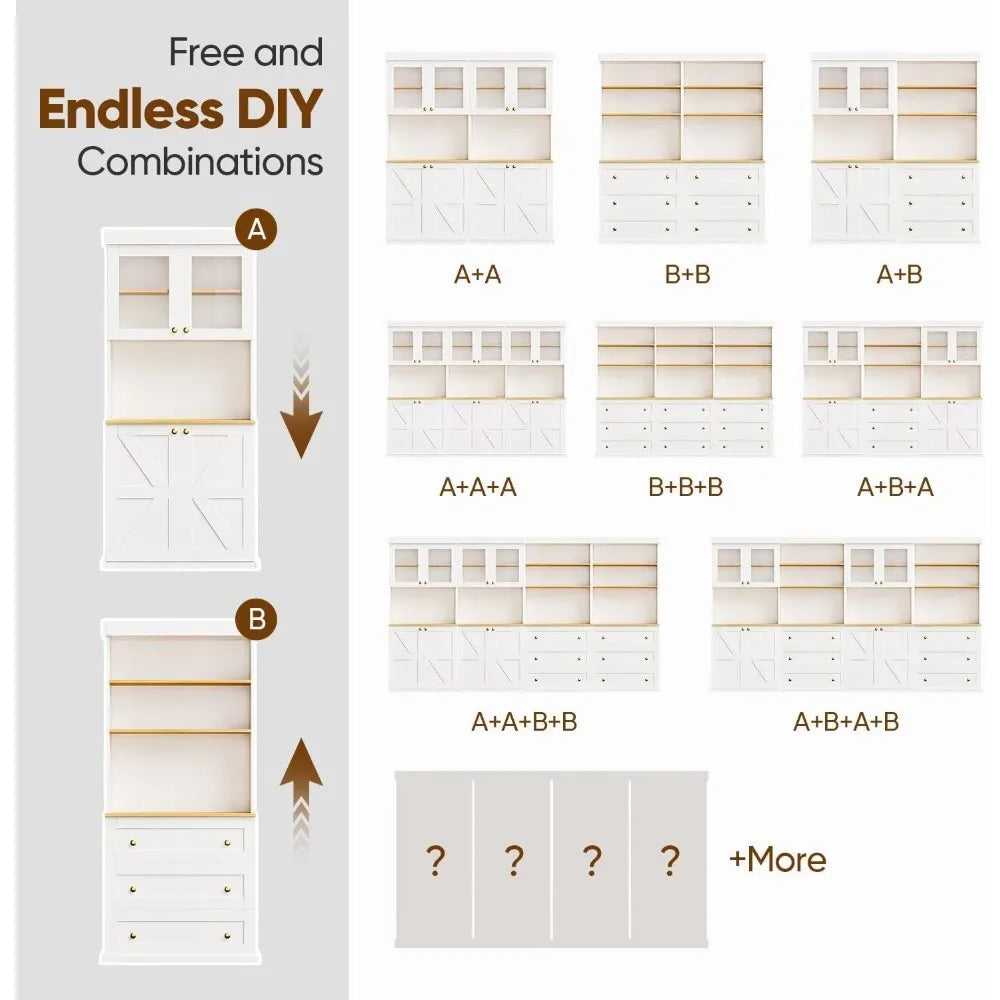 Zhuxiang Farmhouse Pantry Cabinet With Glass Doors