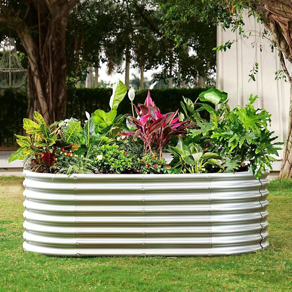 Oval Galvanized Metal Garden Bed Planter for Vegetables and Fruits