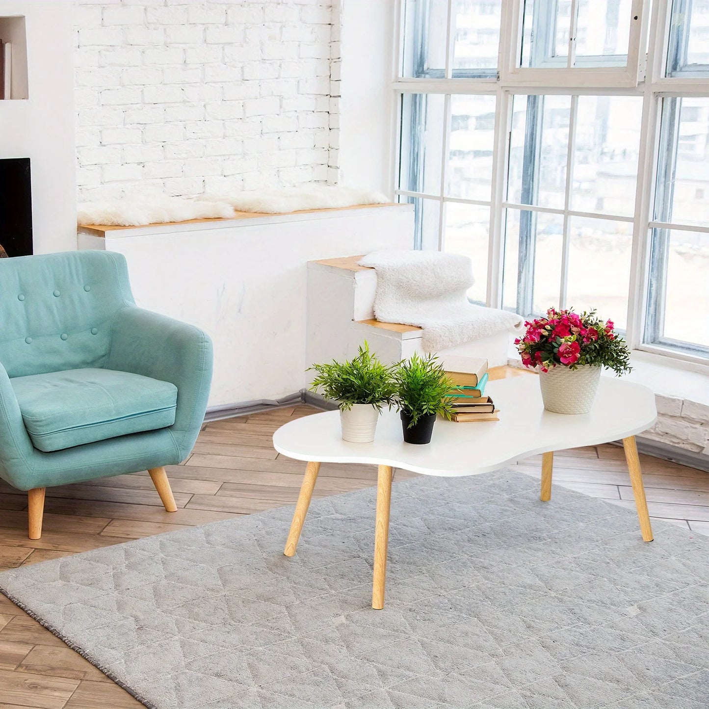 Modern Cloud Shaped Coffee Table Pedestal Wood Minimalist Design