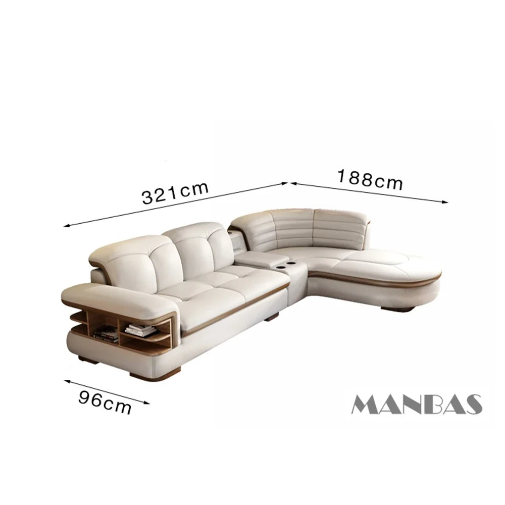 Linlamlim Luxury L Shaped Leather Sectional Sofa With USB Bluetooth