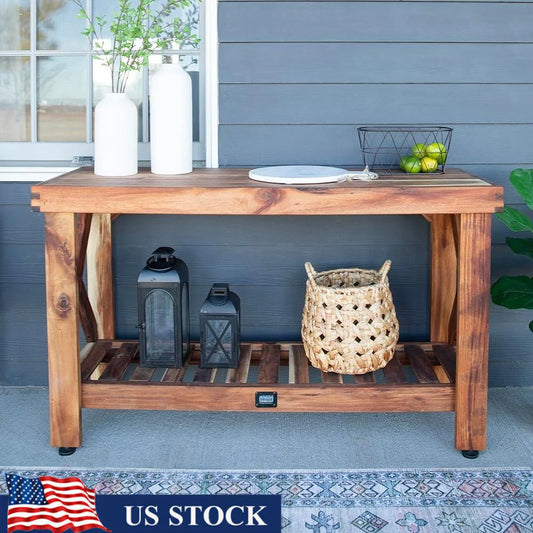 XMSJ Acacia Wood Console Table Farmhouse Entryway Patio