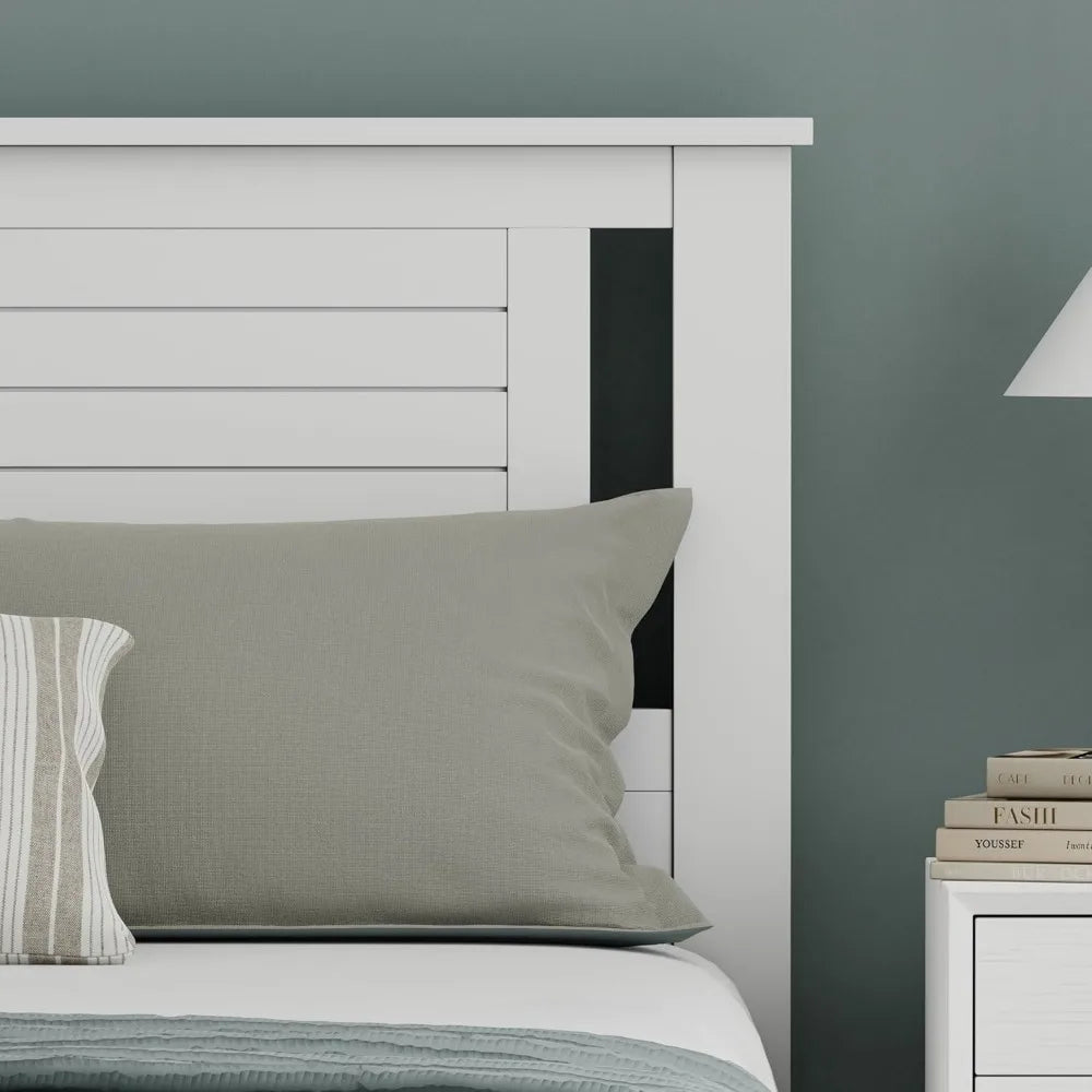 Serene Poplar Wood Queen Headboard, Modern Farmhouse Panel with Horizontal Scoring, Queen Size Headboard in White, Casual Coasta