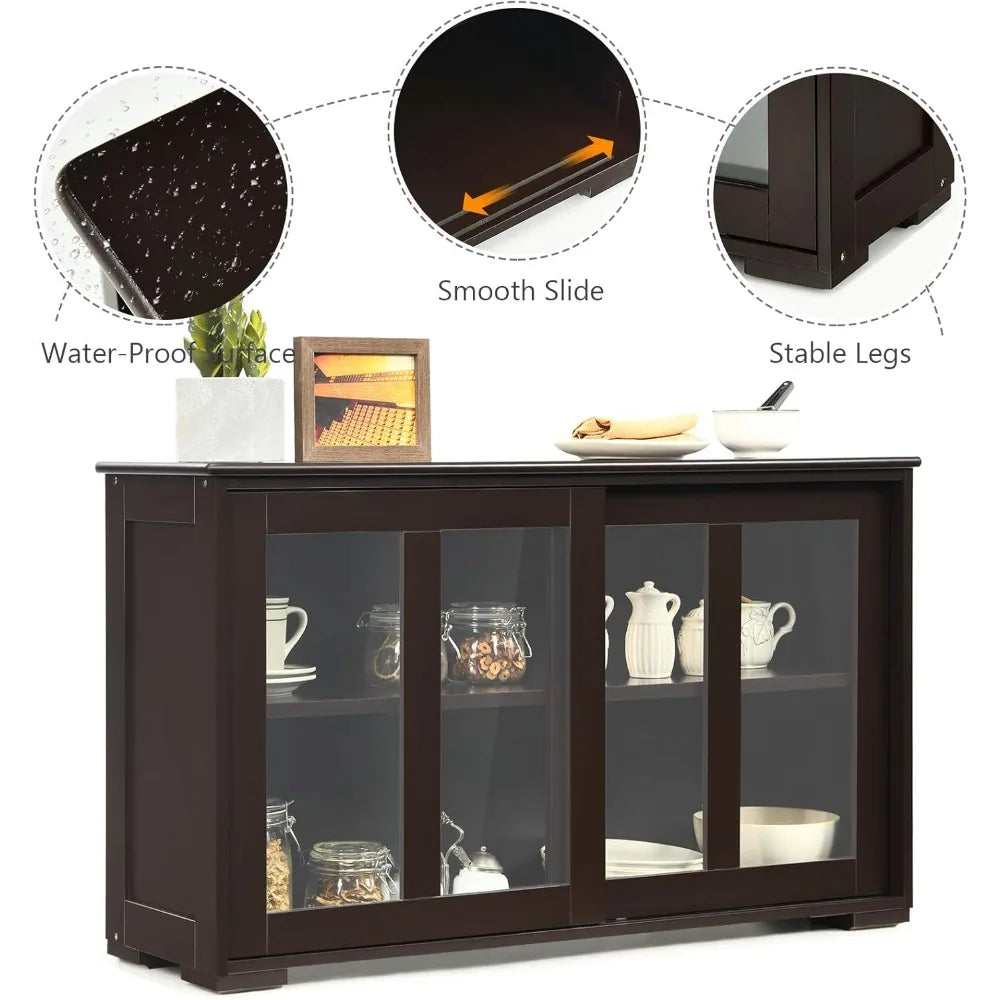 MKDK Wooden Kitchen Buffet Cabinet With Adjustable Shelves
