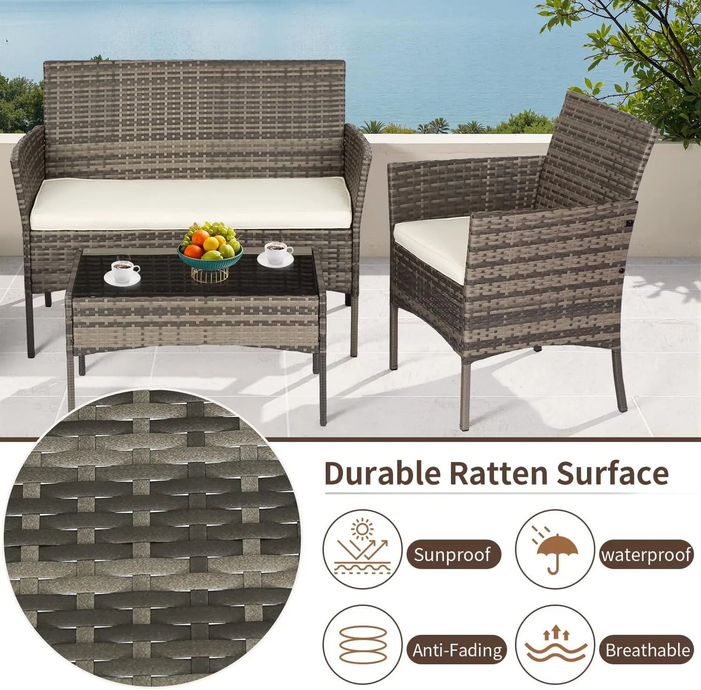 Outdoor Patio Furniture Set With Loveseats And Rattan Coffee Table