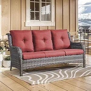 75Inch Outdoor Wicker Sofa - Standard 3 Seater with High Backrest, All Weather Rattan Patio Furniture for Balcony, Deck, Backyar