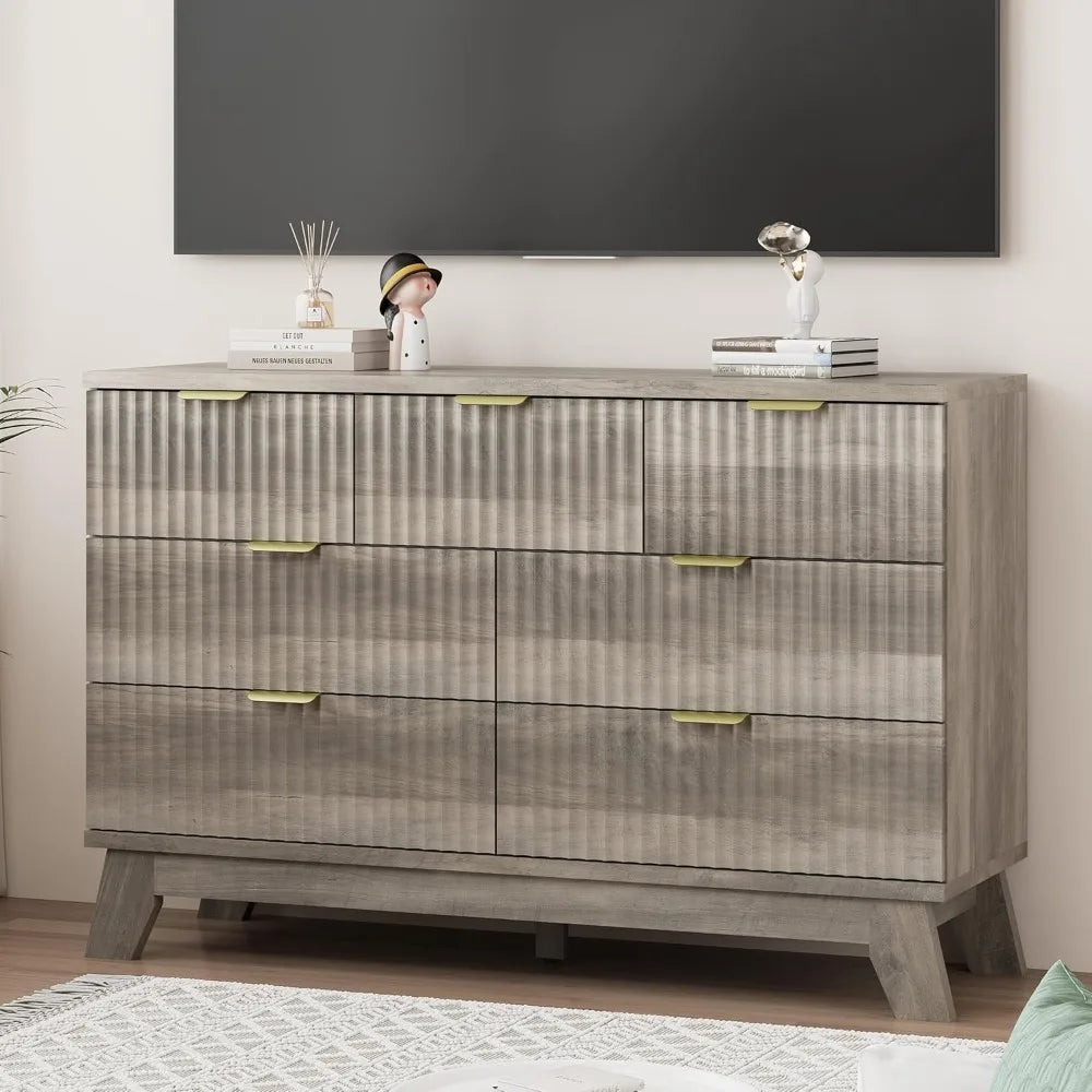Fluted Dresser With Drawers Modern Wood Chest TV Stand