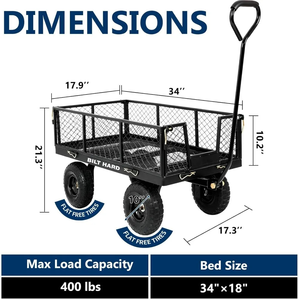 Flat Free Tire Steel Garden Cart 400 Lbs Rotating Handle