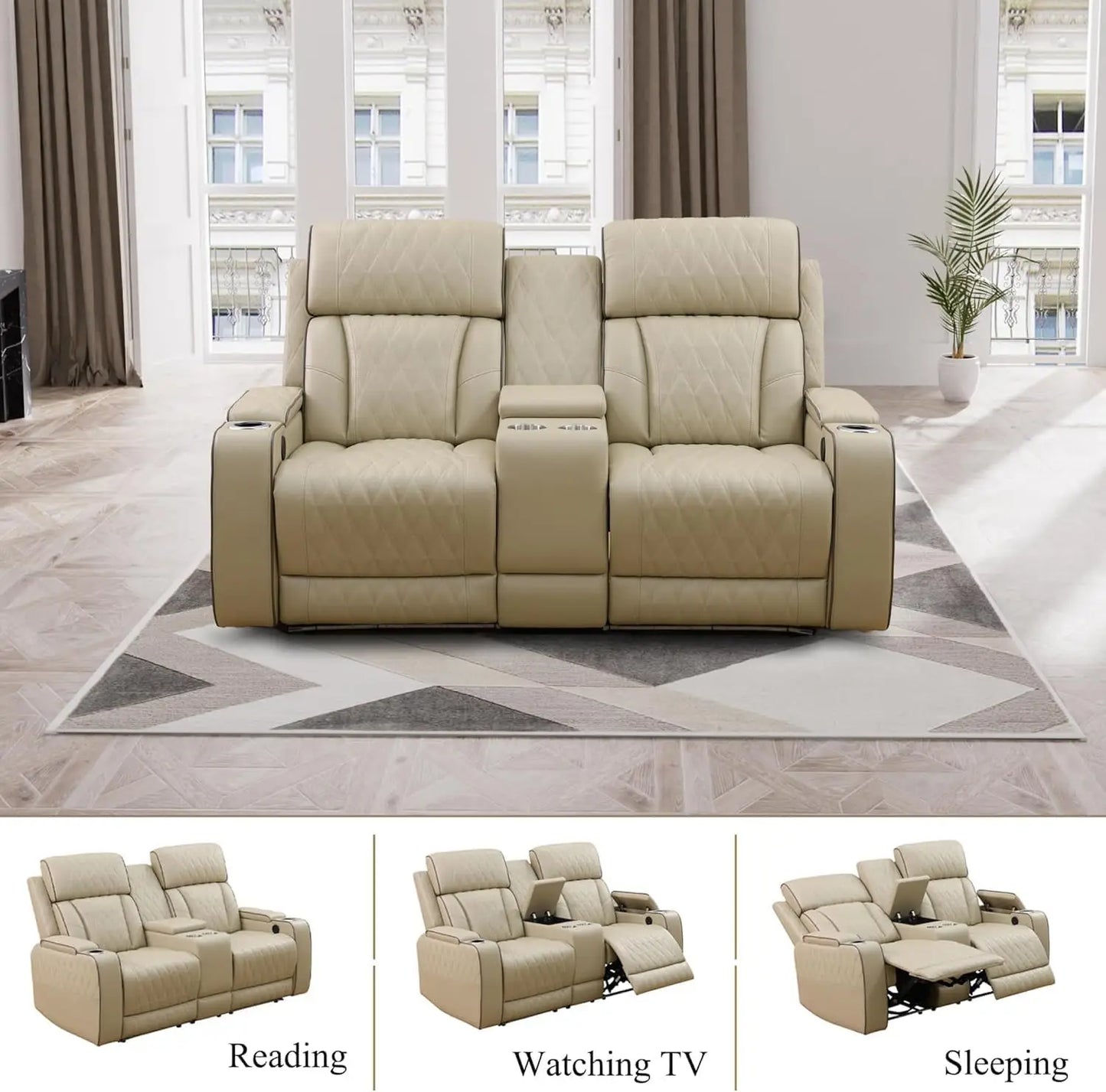 Leather Power Recliner Sofa Set With LED And USB Ports