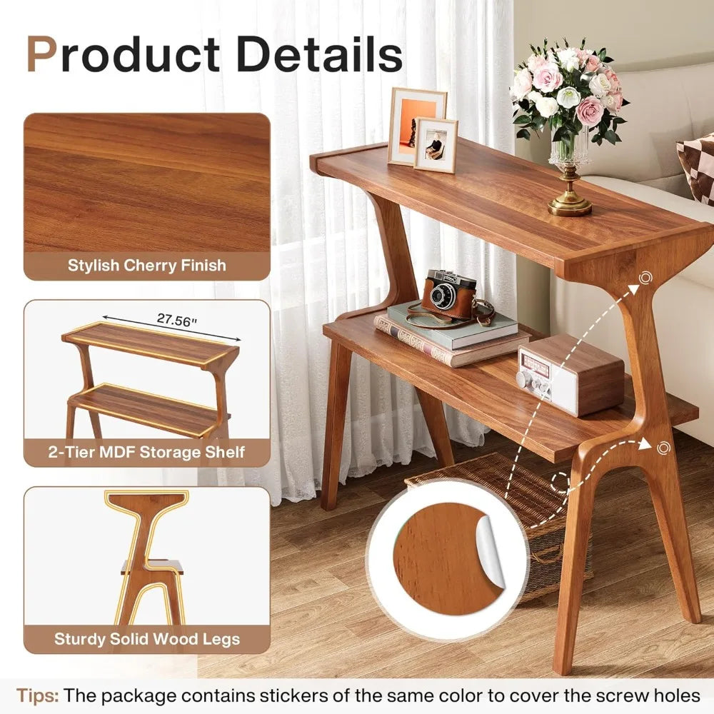 Hignconcerned Narrow End Table With Solid Wood Legs Storage