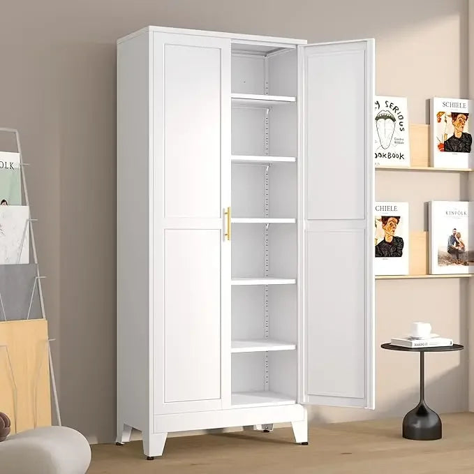 Metal Pantry Cabinet With 2 Doors And 5 Adjustable Shelves