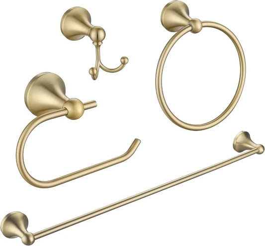 Brushed Gold 4 Piece Bathroom Hardware Set Towel Bar