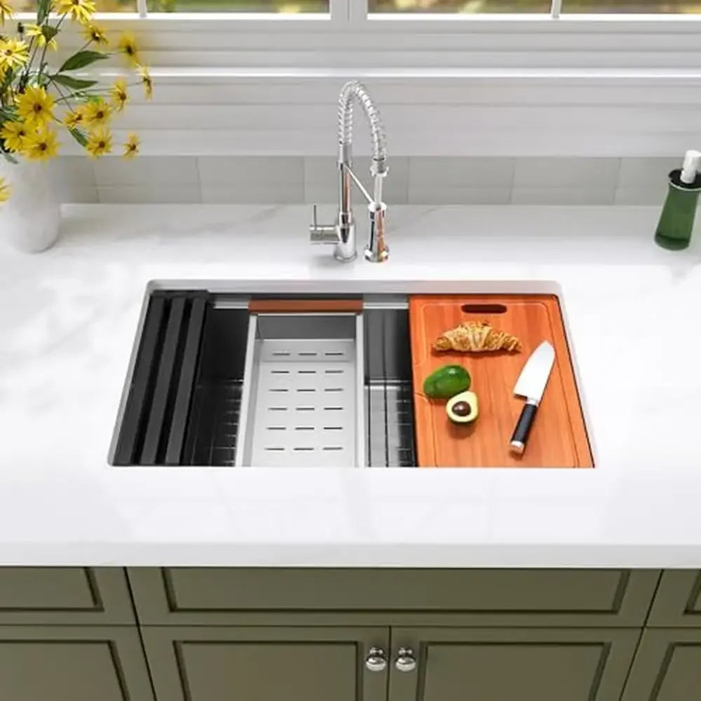 XMSJ Undermount Stainless Steel Kitchen Sink Workstation