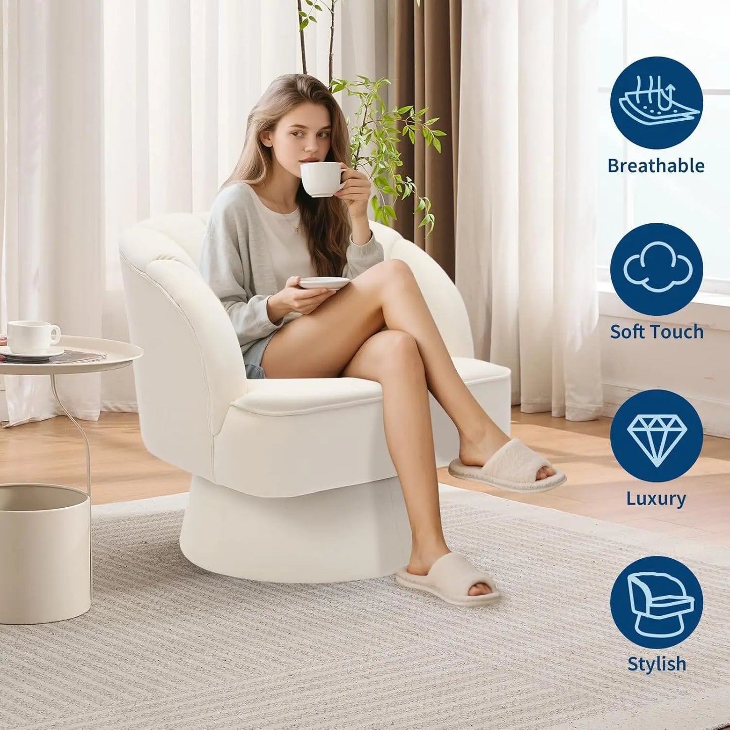 HiMISS 360 Swivel Barrel Accent Chair With Plush Upholstery