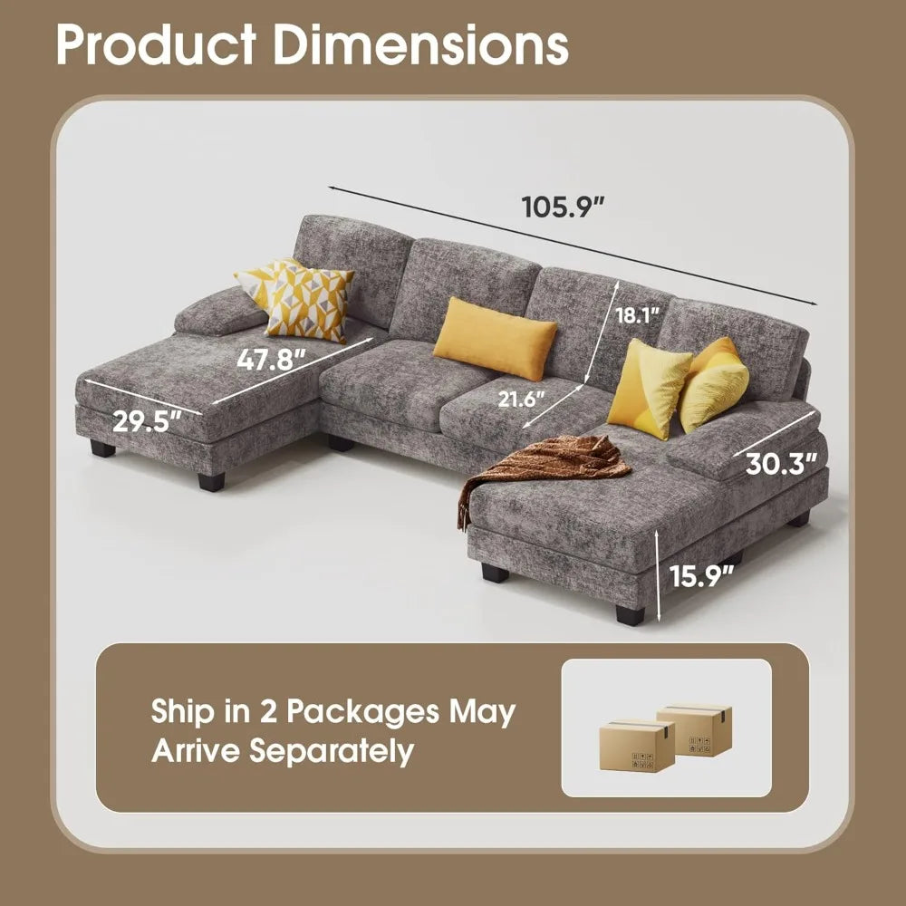 Linen U-Shaped Sectional Sofa Set With Double Chaise For Living Room