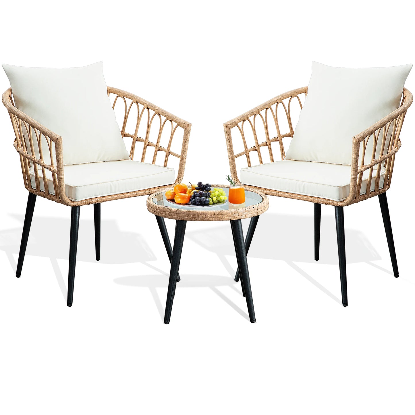 SEOGWISAM 3 Piece Outdoor Patio Wicker Chairs Cushions Table Set