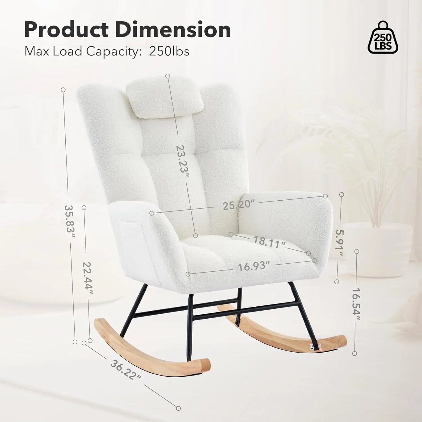 Studyset Modern Boucle Nursery Rocking Chair With High Back