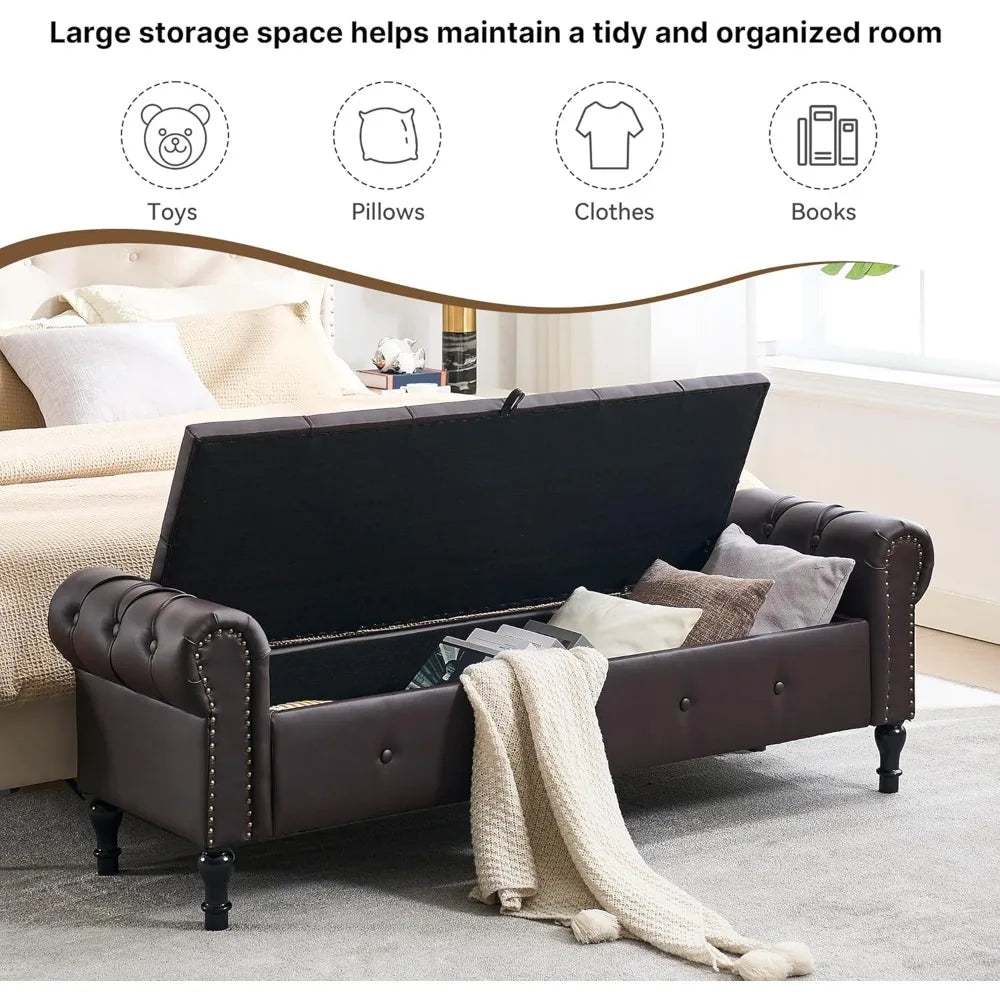 Storage Bench for Bedroom Faux Leather End of Bed Bench