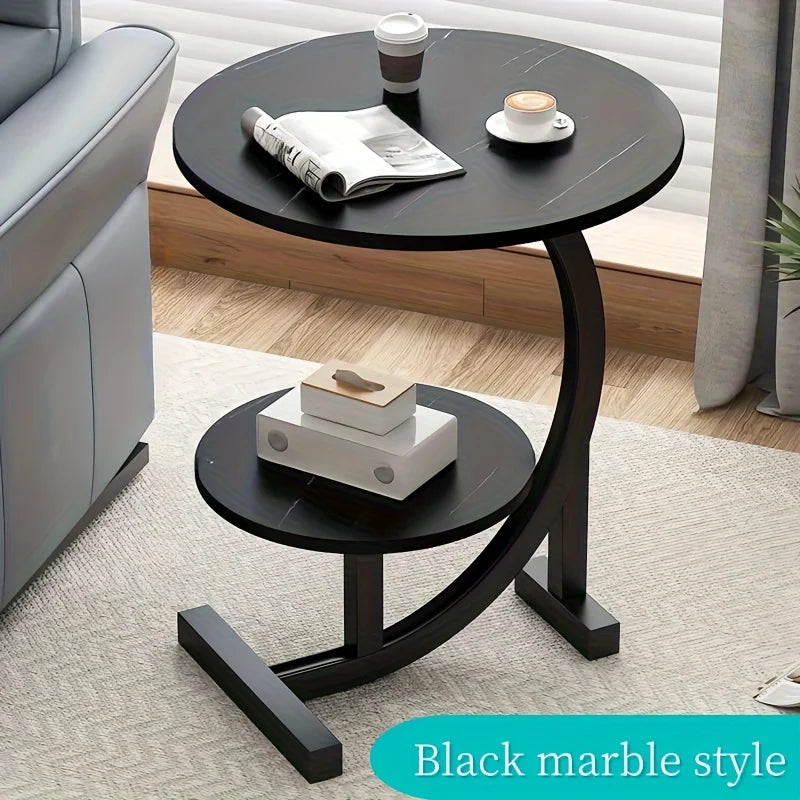 Wrought Iron And Wood Hybrid Side Table With Marble Top